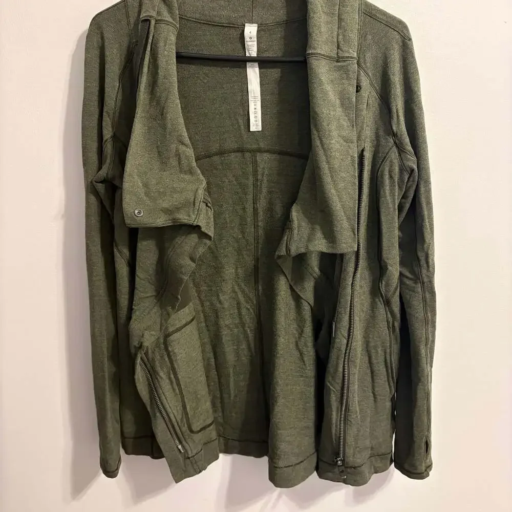 Lululemon Coast Easy Wrap Jacket Heathered Dark Olive Green Size 4 - Picture 3 of 4